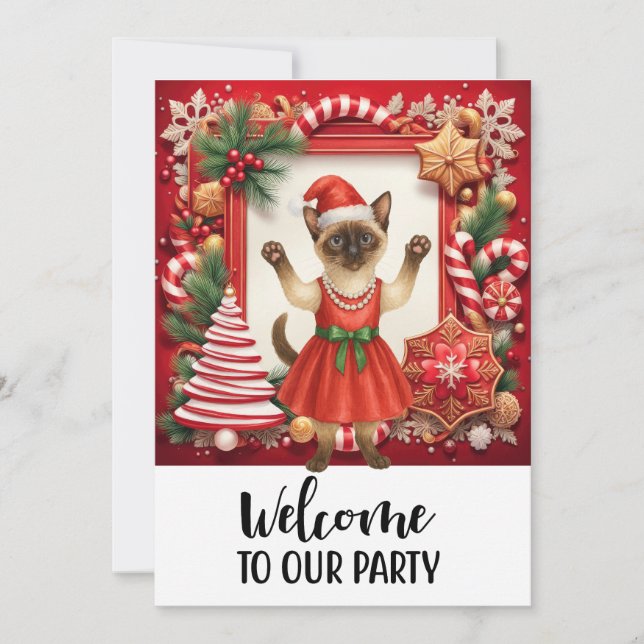 Cat Welcome to Christmas Party  Invitation (Front)