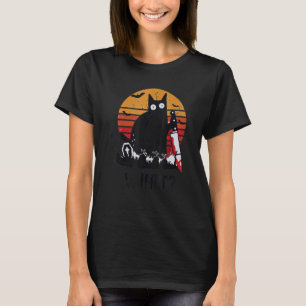 Cat Wha Black Cat With Knife Killer Halloween 2 T-Shirt