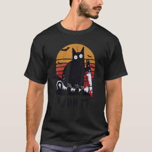 Cat Wha Black Cat With Knife Killer Halloween T-Shirt