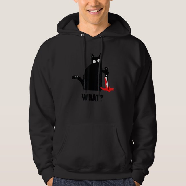 Cat What  Black Ca , Murderous Cat With Knife Hoodie (Front)