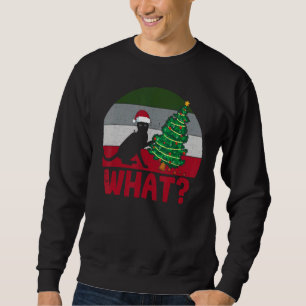 Cat What Crazy Black Cat Pushing Christmas Tree Xm Sweatshirt
