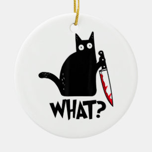 Cat What_ Funny Black Cat Ceramic Ornament