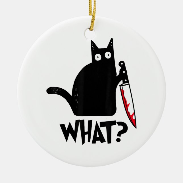 Cat What_ Funny Black Cat  Ceramic Ornament (Front)