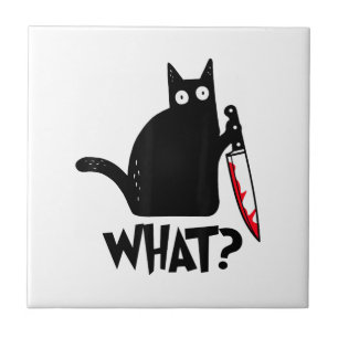 Cat What_ Funny Black Cat Ceramic Tile