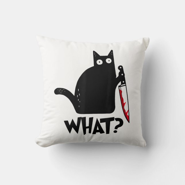 Cat What_ Funny Black Cat  Cushion (Front)