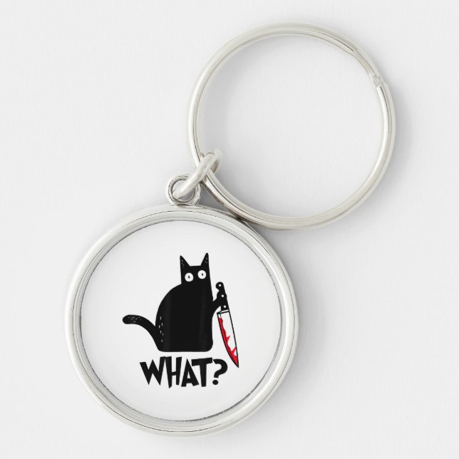Cat What_ Funny Black Cat  Key Ring (Front)