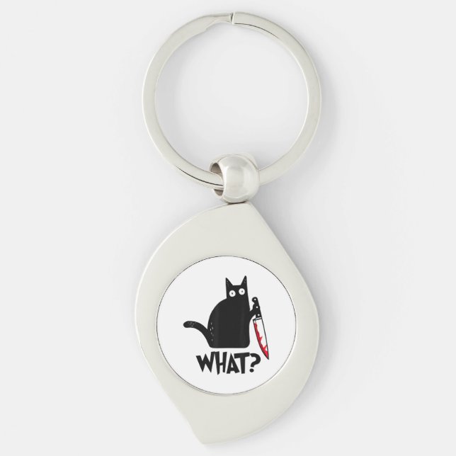 Cat What_ Funny Black Cat  Key Ring (Front)