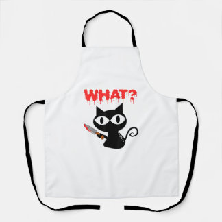 Cat What Funny Black Cat Murderous Cat With Knife  Apron