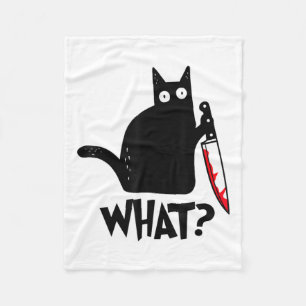 Cat What Funny Black Cat Murderous Cat With Knife Fleece Blanket