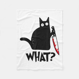 Cat What Funny Black Cat Murderous Cat With Knife  Fleece Blanket