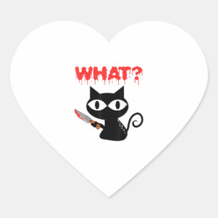 Cat What Funny Black Cat Murderous Cat With Knife  Heart Sticker