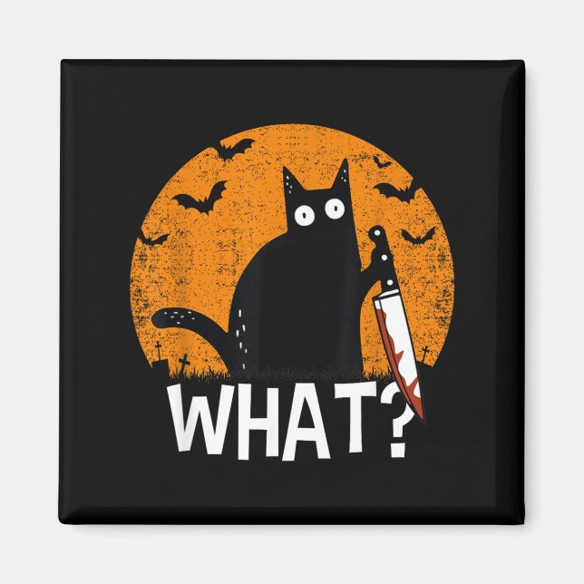 Cat What_ Funny Black Cat Murderous Cat With Knife Magnet (Front)
