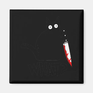 Cat What_ Funny Black Cat Murderous Cat With Knife Magnet