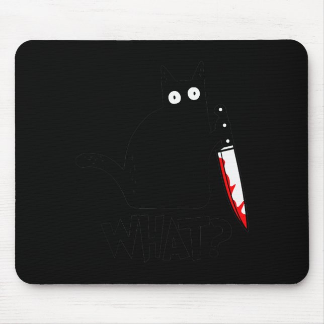 Cat What_ Funny Black Cat Murderous Cat With Knife Mouse Pad (Front)