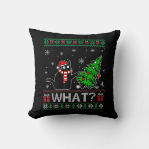 Cat What Funny Black Cat Pushing Christmas Tree Cushion