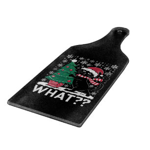 Cat What Funny Black Cat Pushing Christmas Tree Cutting Board