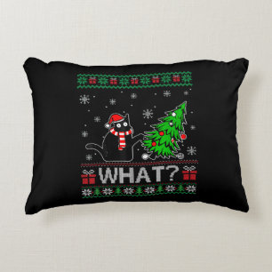 Cat What Funny Black Cat Pushing Christmas Tree Decorative Cushion