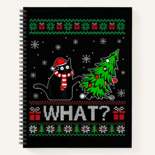 Cat What Funny Black Cat Pushing Christmas Tree Notebook