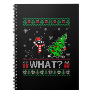 Cat What Funny Black Cat Pushing Christmas Tree Notebook