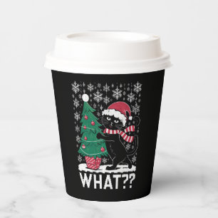 Cat What Funny Black Cat Pushing Christmas Tree Paper Cups