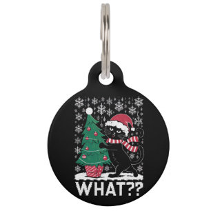 Cat What Funny Black Cat Pushing Christmas Tree  Pet Tag