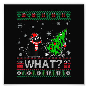 Cat What Funny Black Cat Pushing Christmas Tree Photo Print