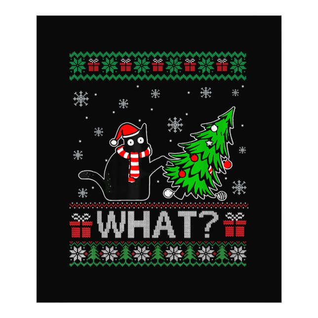 Cat What Funny Black Cat Pushing Christmas Tree Photo Print (Front)