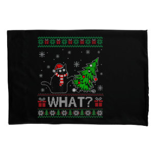 Cat What Funny Black Cat Pushing Christmas Tree Pillowcase