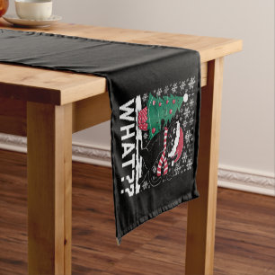 Cat What Funny Black Cat Pushing Christmas Tree Short Table Runner