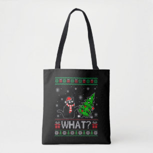 Cat What Funny Black Cat Pushing Christmas Tree Tote Bag