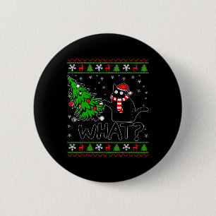 Cat What Funny Black Cat Pushing Christmas Tree Ug 6 Cm Round Badge