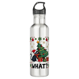 Cat What Funny Black Cat Pushing Christmas Tree Ug 710 Ml Water Bottle