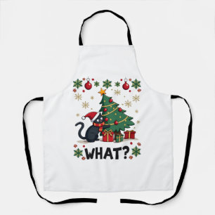Cat What Funny Black Cat Pushing Christmas Tree Ug Apron