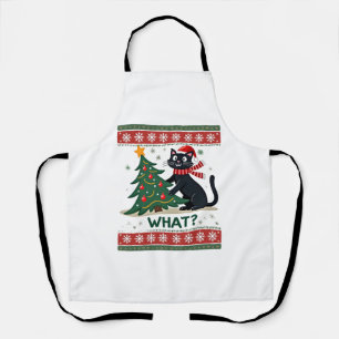 Cat What Funny Black Cat Pushing Christmas Tree Ug Apron