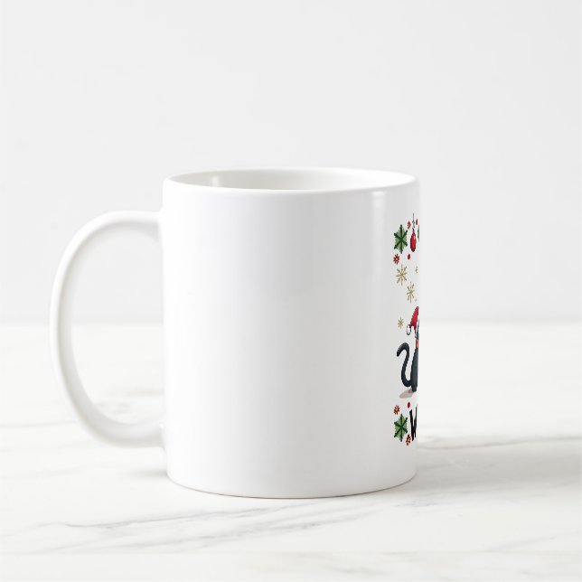 Cat What Funny Black Cat Pushing Christmas Tree Ug Coffee Mug (Left)