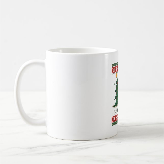 Cat What Funny Black Cat Pushing Christmas Tree Ug Coffee Mug (Left)