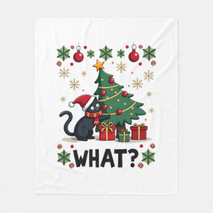Cat What Funny Black Cat Pushing Christmas Tree Ug Fleece Blanket