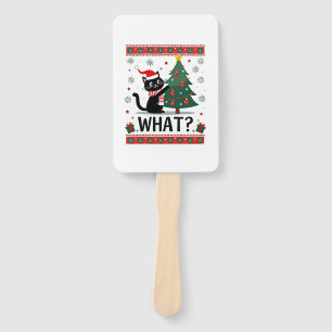 Cat What Funny Black Cat Pushing Christmas Tree Ug Hand Fan