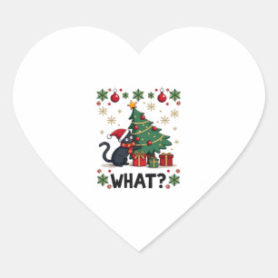 Cat What Funny Black Cat Pushing Christmas Tree Ug Heart Sticker