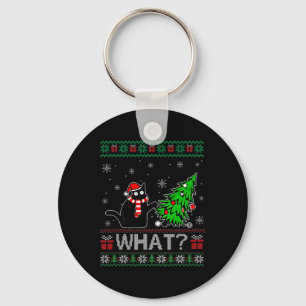 Cat What Funny Black Cat Pushing Christmas Tree Ug Key Ring
