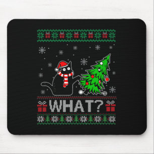Cat What Funny Black Cat Pushing Christmas Tree Ug Mouse Pad