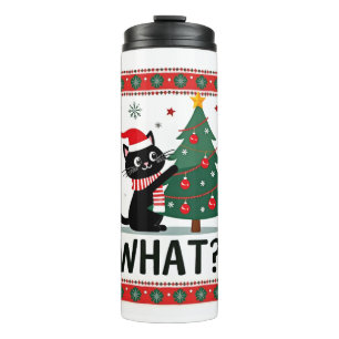 Cat What Funny Black Cat Pushing Christmas Tree Ug Thermal Tumbler