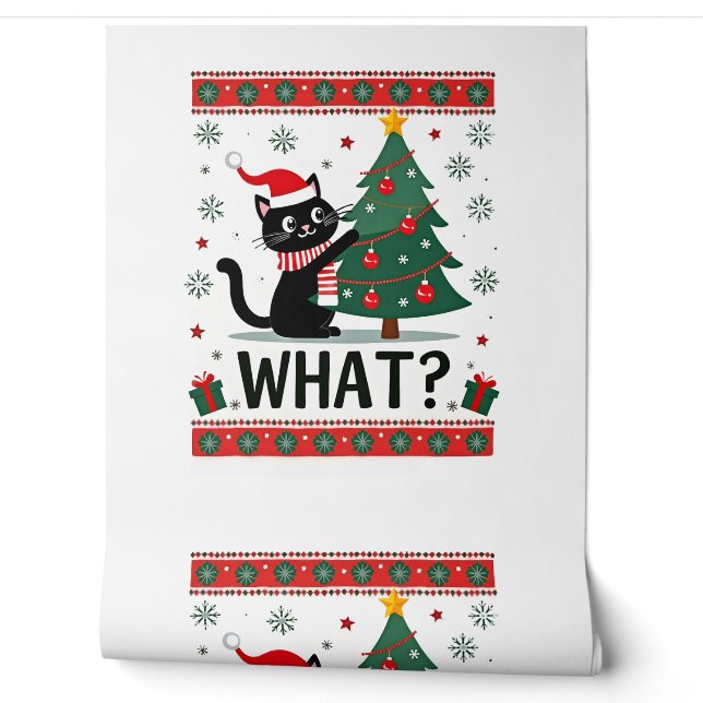 Cat What Funny Black Cat Pushing Christmas Tree Ug Wallpaper (Unrolling)