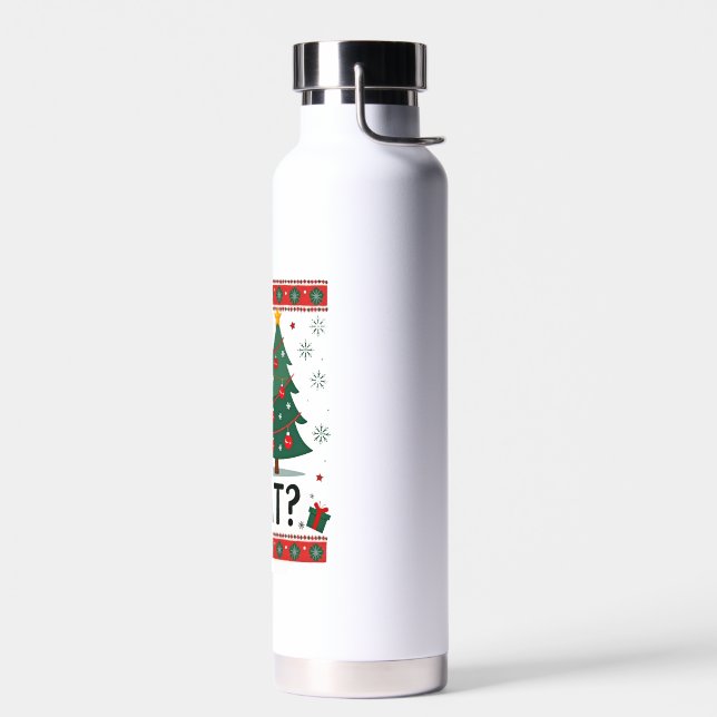 Cat What Funny Black Cat Pushing Christmas Tree Ug Water Bottle (Left)