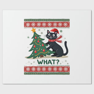 Cat What Funny Black Cat Pushing Christmas Tree Ug Wrapping Paper