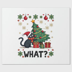 Cat What Funny Black Cat Pushing Christmas Tree Ug Wrapping Paper