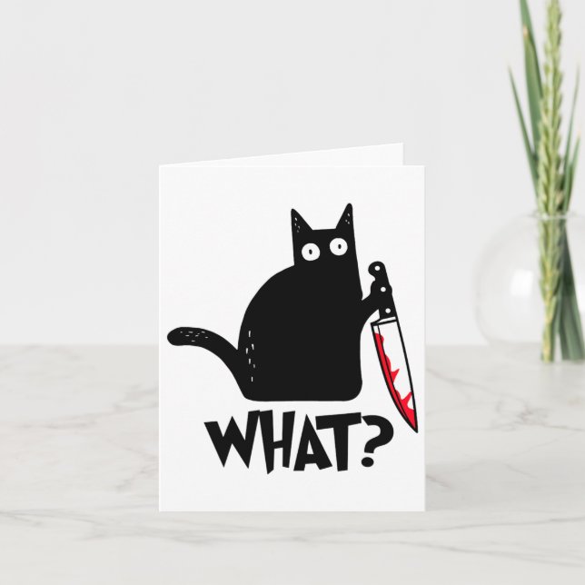 Cat What Funny Black Cat Shirt  Card (Front)