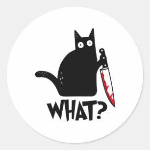Cat What Funny Black Cat Shirt Classic Round Sticker