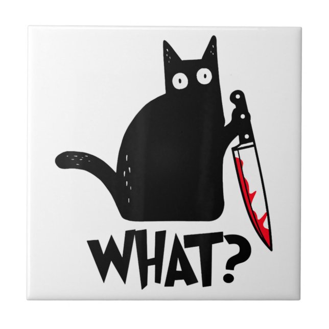 Cat What Funny Black Cat Shirt Murderous Cat With  Ceramic Tile (Front)