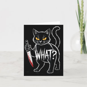 Cat What_ Funny Black Cat With Knife Halloween Card
